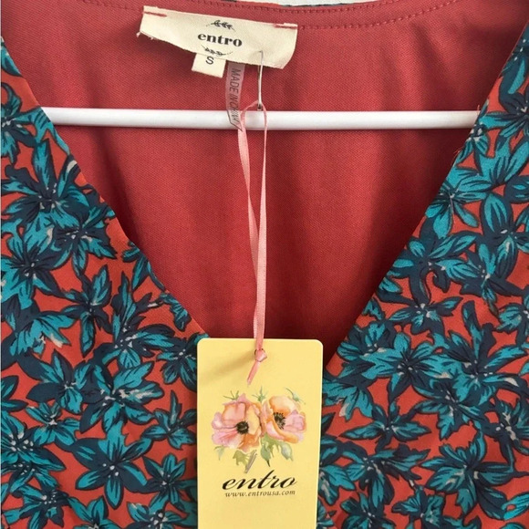 Entro Women's Floral Peplum Blouse M V-Neck Long Sleeve Boho Cottagecore Top - Picture 12 of 13